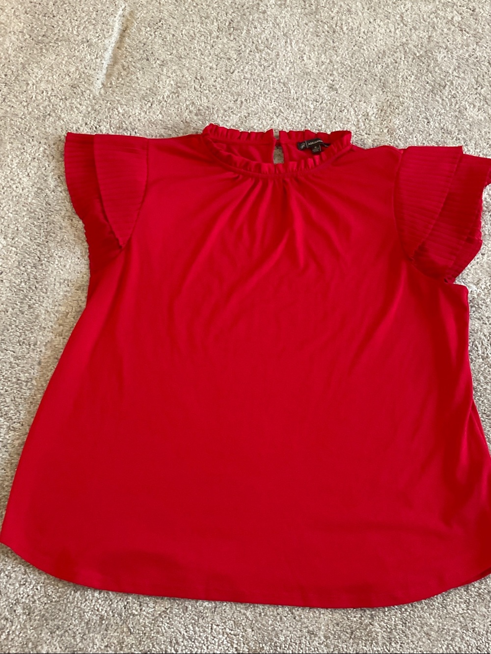 Adrianna Papell Red Ruffle Mock Neck Flutter Sleeve Blouse